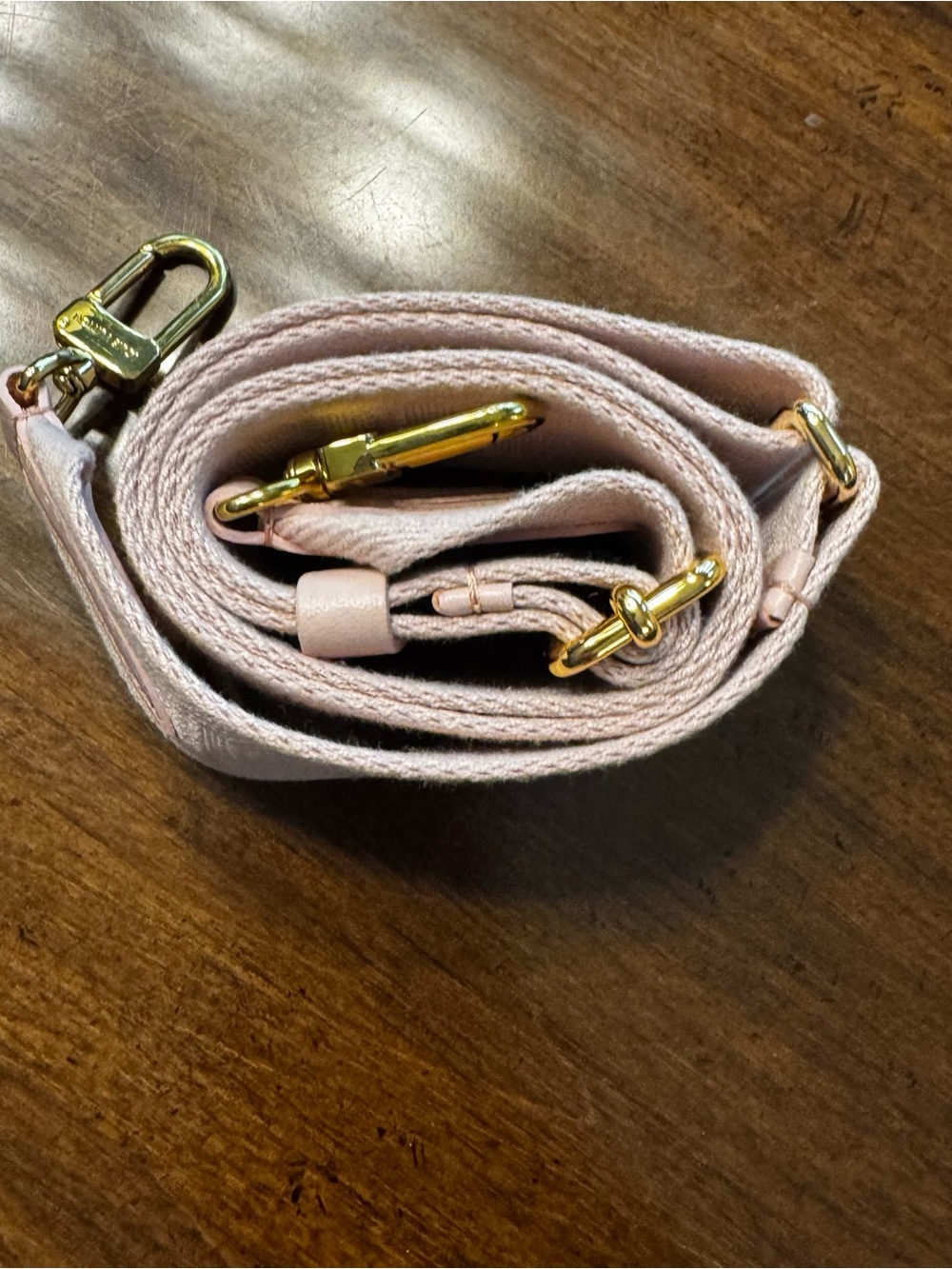 Louis Vuitton Pale Pink Adjustable Guitar Style Bag Strap with Gold Hardware